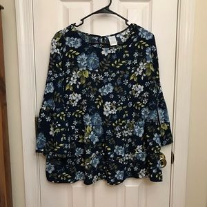 Fall Floral Navy Peplum Top Time and Tru Large